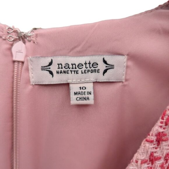 Nanette LePore Pink Boucle Tweed Mini Dress With Pearl Buttons Size 10 - Picture 3 of 9
